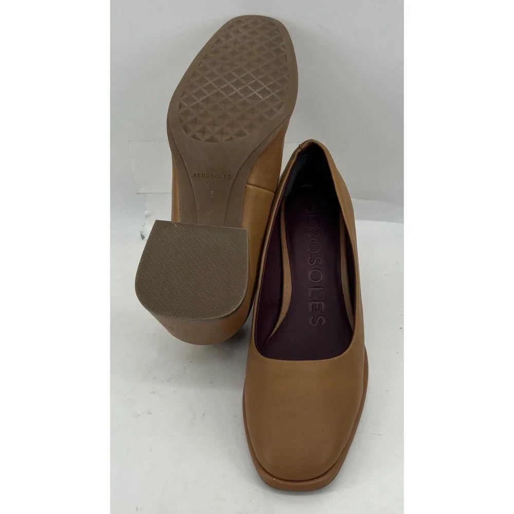 Aerosoles Alae Block Heel Pumps Beige Leather Women's Size 5M‎